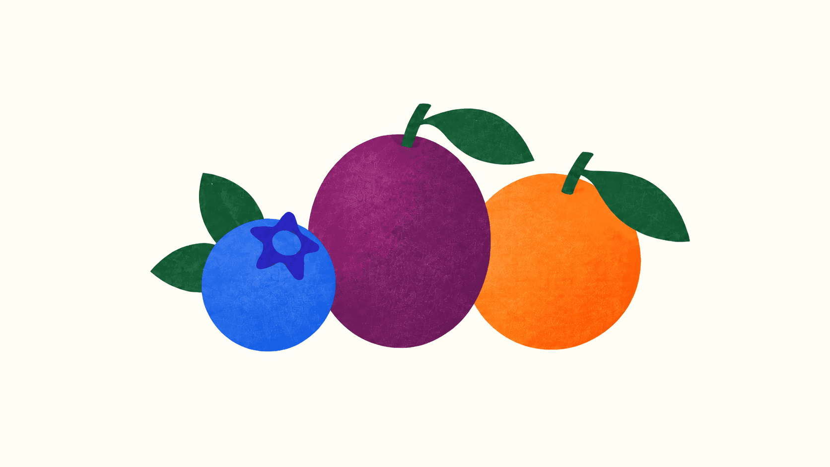 Illustration of a blueberry, passionfruit, and orange